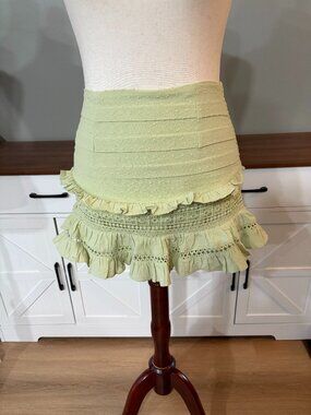 Pastel Green / Pistachio Smocked Ruffle Mini Skirt By Shero Size Large